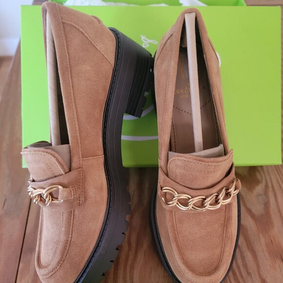 Sam Edelman Women’s Taelor Chained Lug-Sole Loafers Camel Suede 6.5 / 37 - Picture 1 of 5